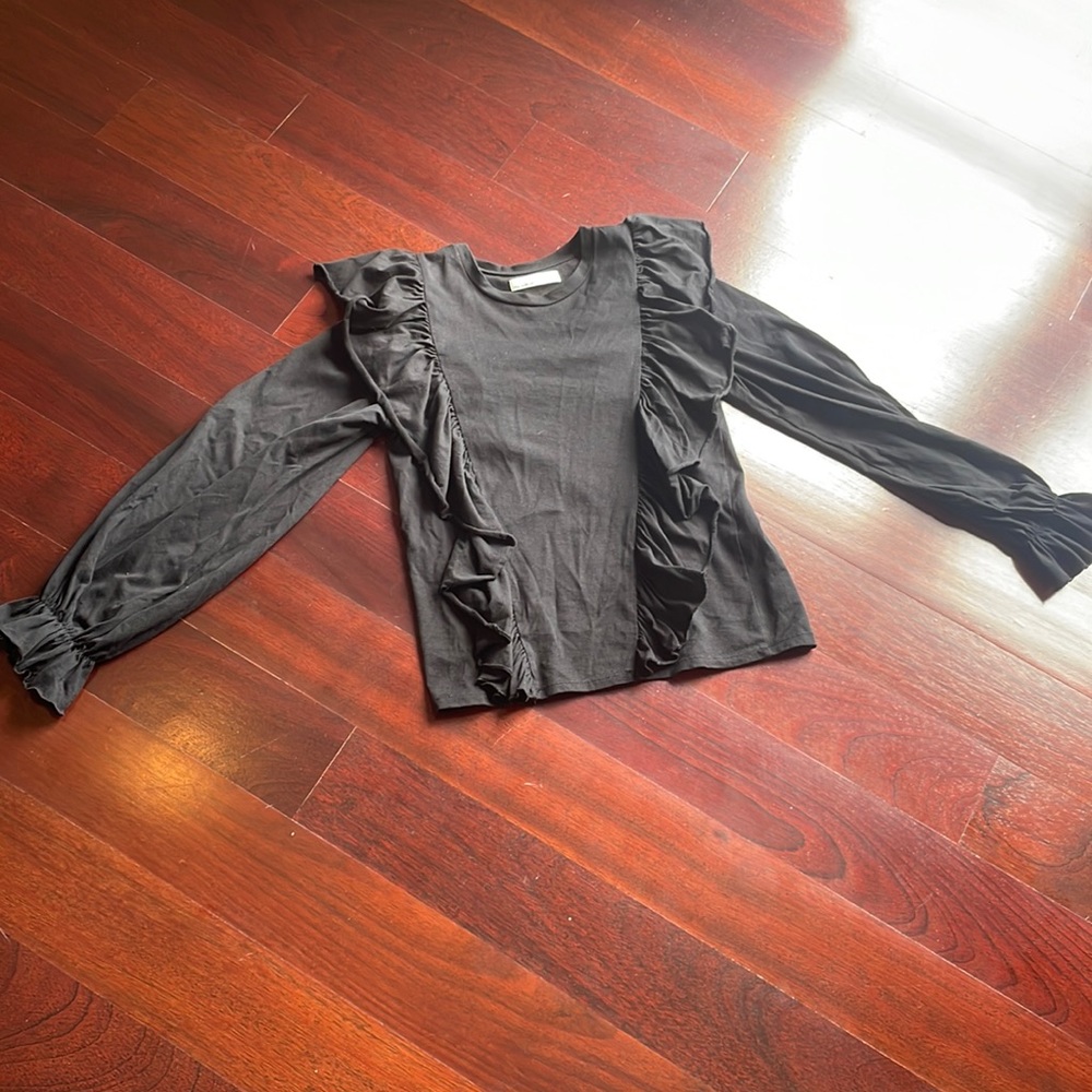 Womens black pull and bear ruffle long sleeve shirt